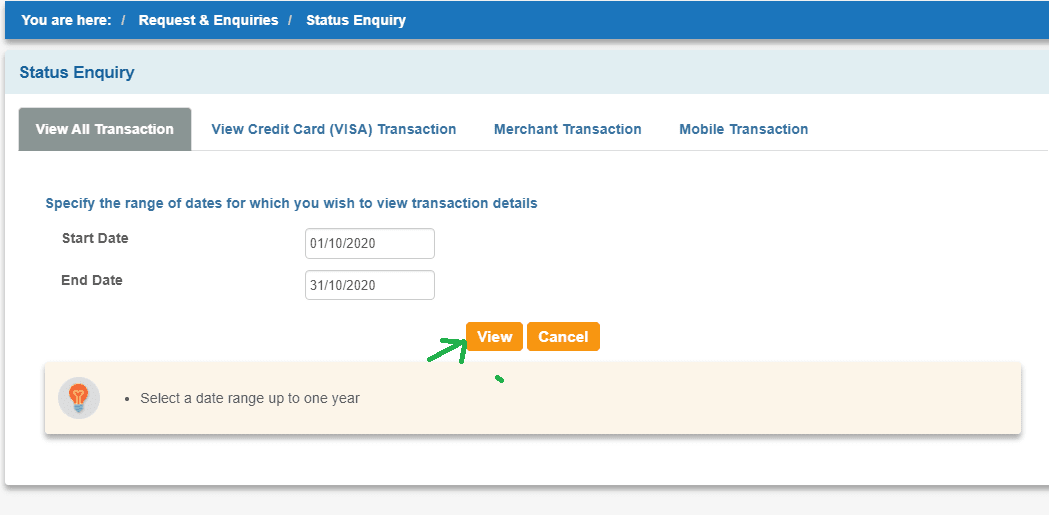 date range for transaction status