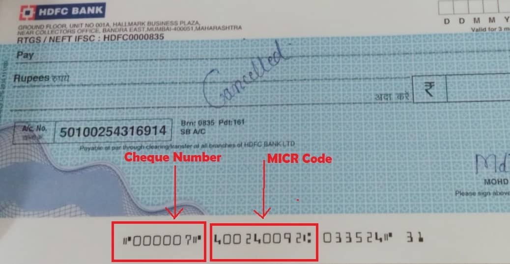 How To Identify Cheque Number MICR Code In Cheque Leaf